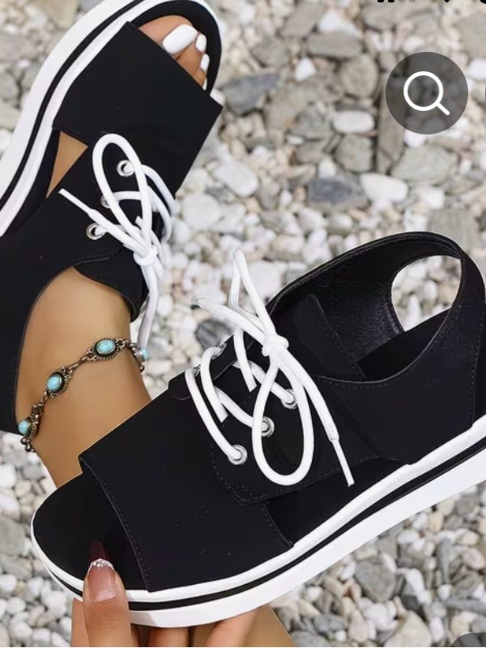 Black Lace-Up Open-Toe Women’s Platform Sandals